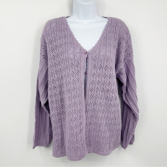 Vintage 90s Purple Sweater Cardigan Size XL Fairycore Whimsical Grannycore - Picture 1 of 7